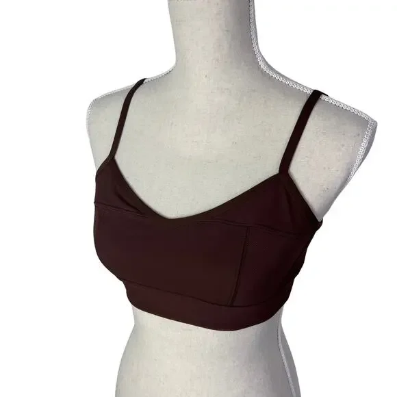 Aerie Offline Ribbed Sports Bra Brown Minimalist Athleisure M - Picture 2 of 5